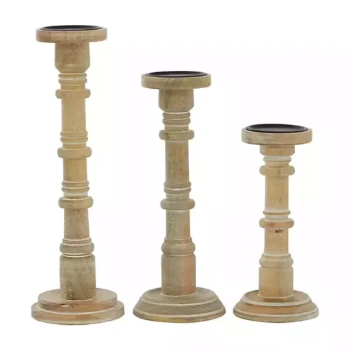 Natural Mango Wood Pillar Candle Holders, Set of 3