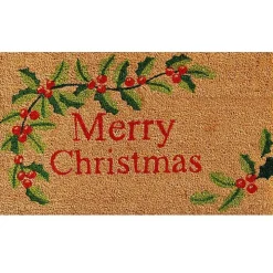Natural Merry Christmas Holly Coir Doormat