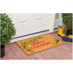 Natural Merry Christmas Holly Coir Doormat