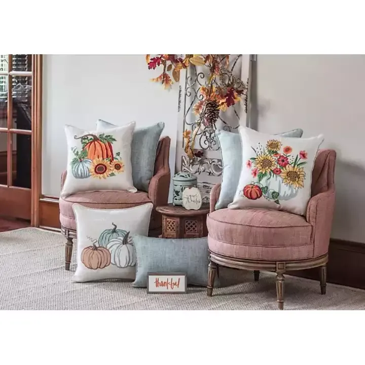 Natural Pumpkins Applique Pillow