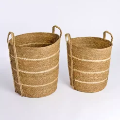 Natural Striped Baskets, Set of 2