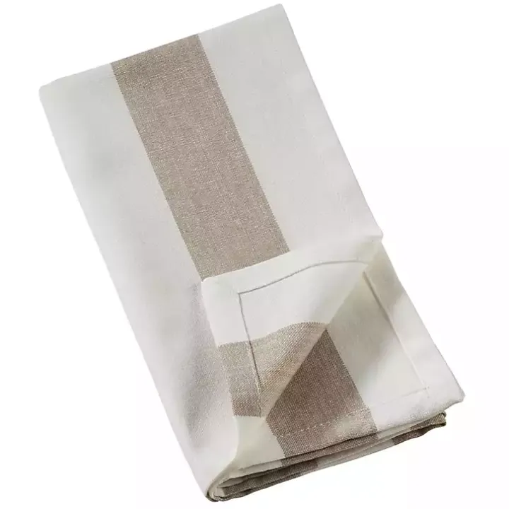 Natural Tan Striped Cotton Napkins, Set of 4