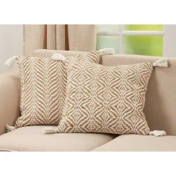 Natural Wavy Chevron Woven Jute Pillow