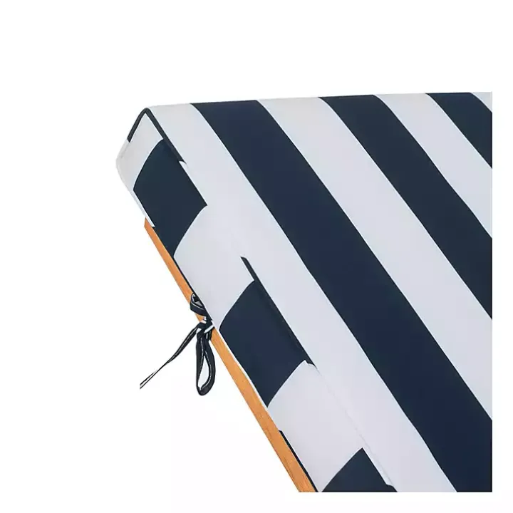 Natural Wood Chaise with Table and Striped Cushion