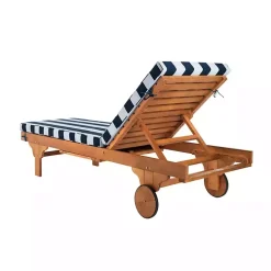 Natural Wood Chaise with Table and Striped Cushion