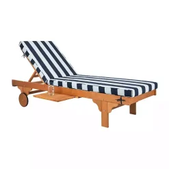 Natural Wood Chaise with Table and Striped Cushion