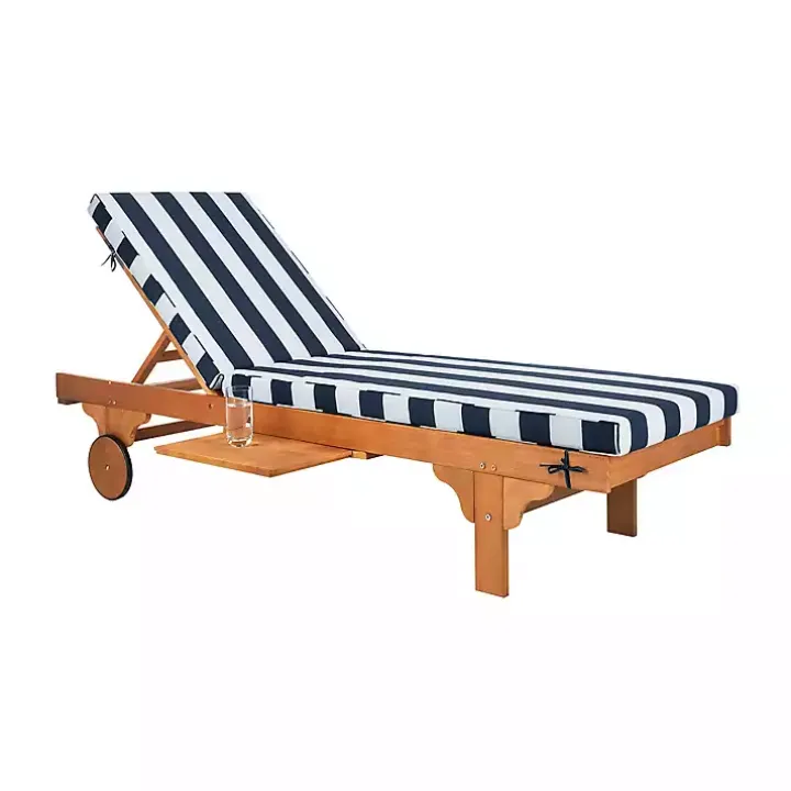 Natural Wood Chaise with Table and Striped Cushion