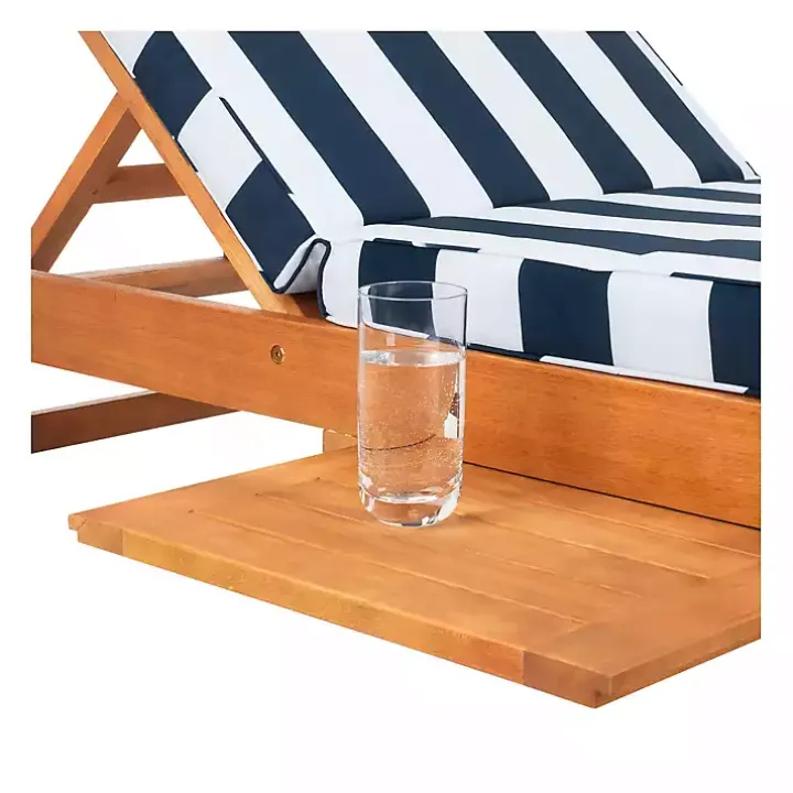 Natural Wood Chaise with Table and Striped Cushion