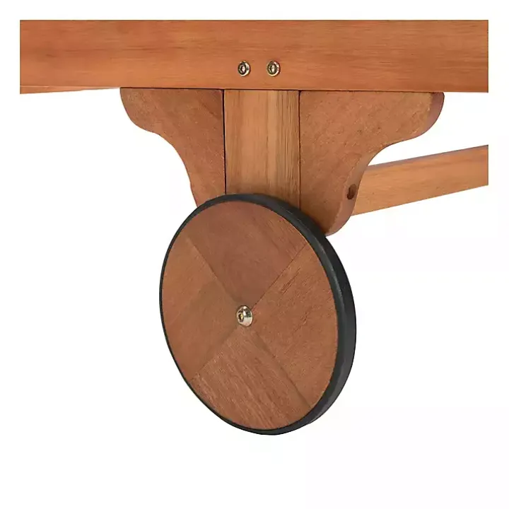 Natural Wood Chaise with Table and Striped Cushion