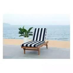 Natural Wood Chaise with Table and Striped Cushion