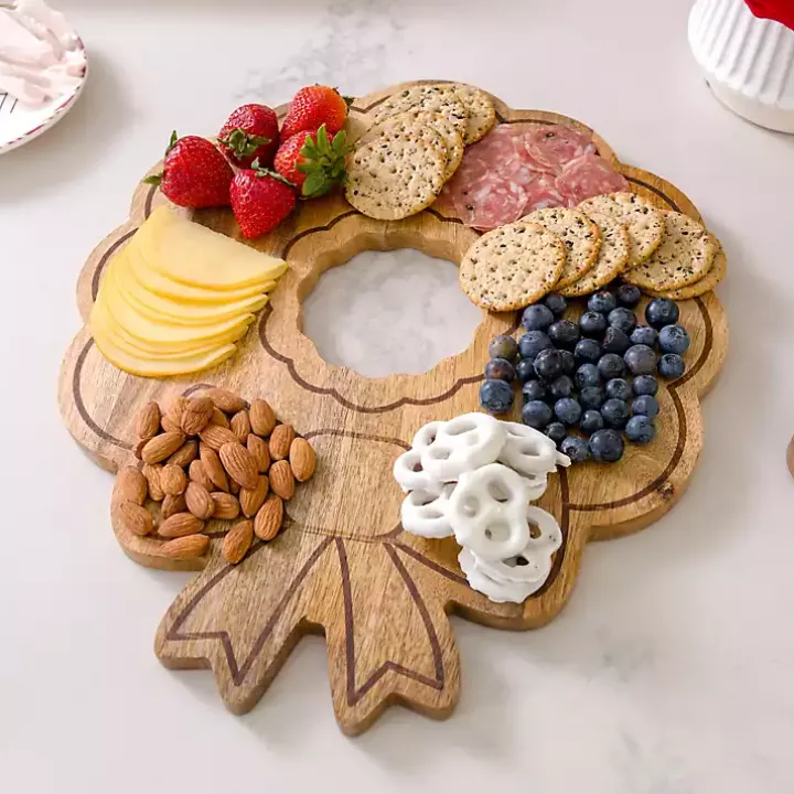 Natural Wood Christmas Wreath Serving Board