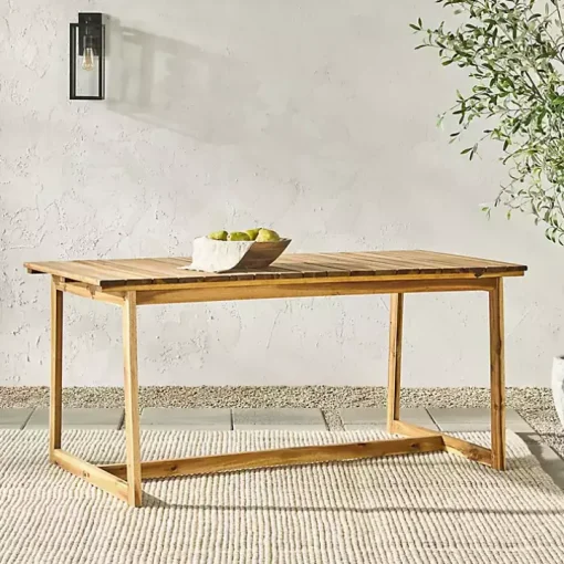 Natural Wood Slatted Box Leg Outdoor Dining Table