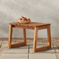 Natural Wood Slatted Box Leg Outdoor Side Table