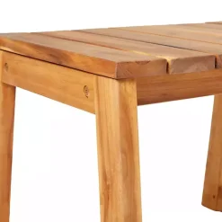 Natural Wood Slatted Box Leg Outdoor Side Table