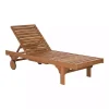 Natural Wooden Chaise with Table and Navy Cushion