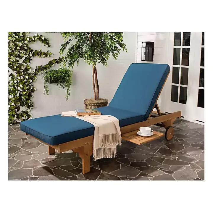 Natural Wooden Chaise with Table and Navy Cushion