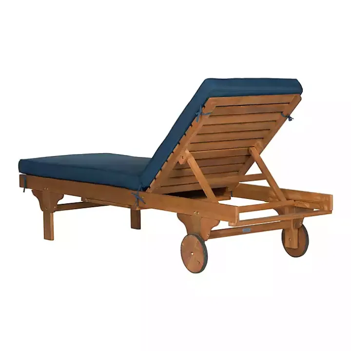 Natural Wooden Chaise with Table and Navy Cushion