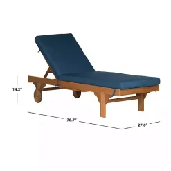 Natural Wooden Chaise with Table and Navy Cushion