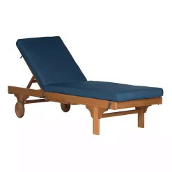 Natural Wooden Chaise with Table and Navy Cushion