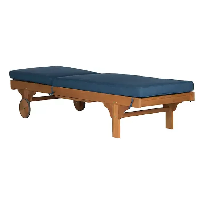 Natural Wooden Chaise with Table and Navy Cushion