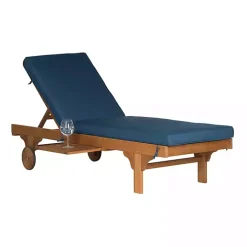Natural Wooden Chaise with Table and Navy Cushion