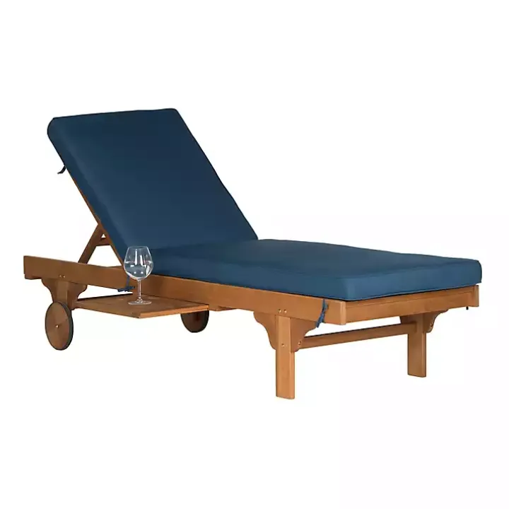 Natural Wooden Chaise with Table and Navy Cushion