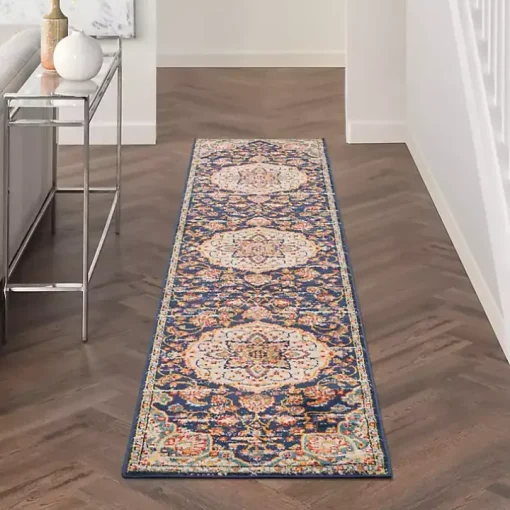 Navy & Multi Floral Medallion Runner