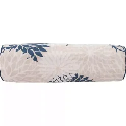 Navy and Beige Floral Outdoor Bolster Pillow