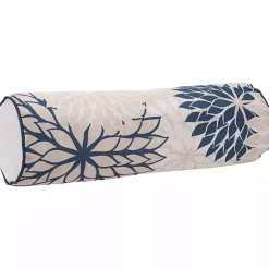 Navy and Beige Floral Outdoor Bolster Pillow