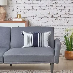 Navy and White Stripe Fringe Throw Pillow