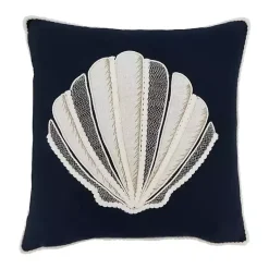 Navy Blue Embroidered Shell Throw Pillow