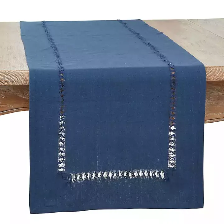 Navy Blue Hemstitch Table Runner