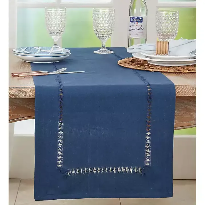 Navy Blue Hemstitch Table Runner