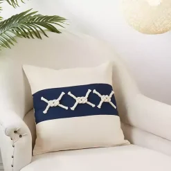 Navy Blue Rope Knots Throw Pillow