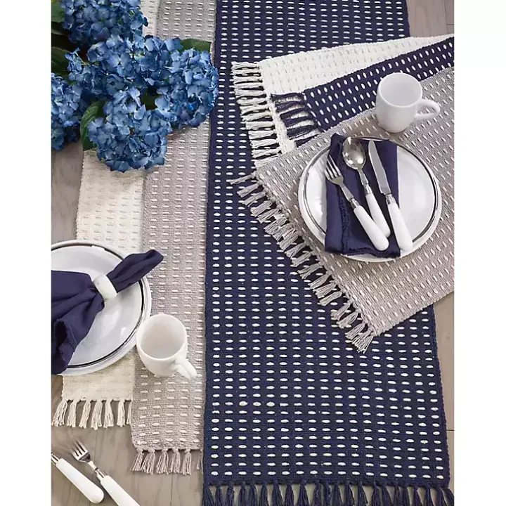 Navy Blue Tasseled Woven Dash Table Runner