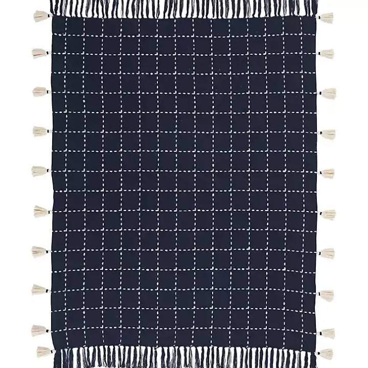 Navy Blue Woven Checkered Throw