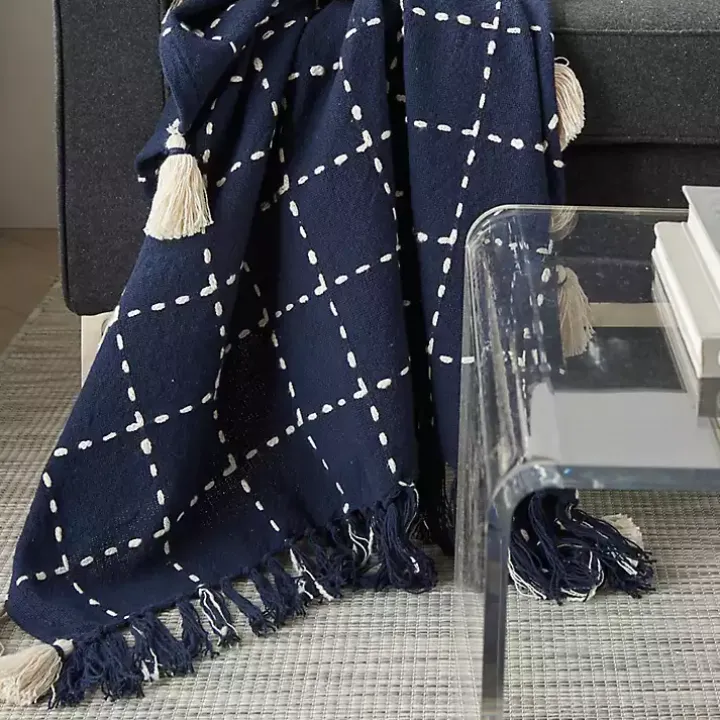 Navy Blue Woven Checkered Throw