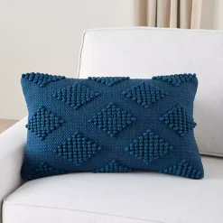 Navy Blue Woven Diamonds Lumbar Pillow