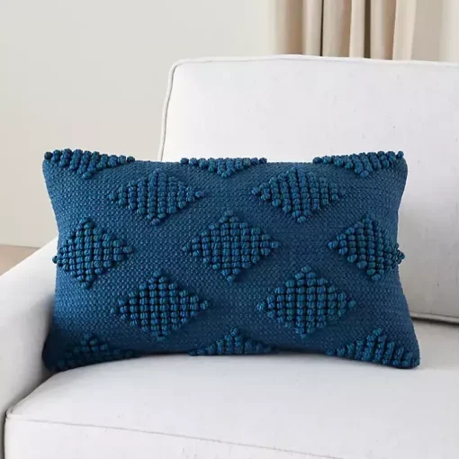 Navy Blue Woven Diamonds Lumbar Pillow