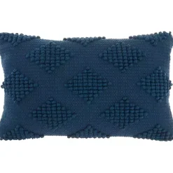 Navy Blue Woven Diamonds Lumbar Pillow