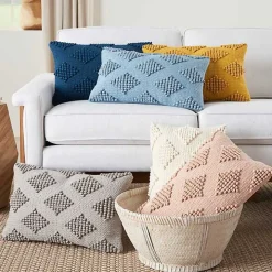 Navy Blue Woven Diamonds Lumbar Pillow