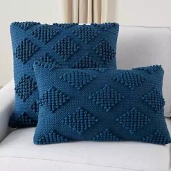 Navy Blue Woven Diamonds Lumbar Pillow