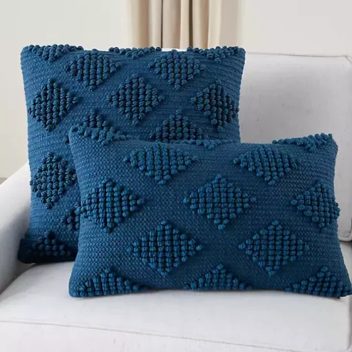 Navy Blue Woven Diamonds Lumbar Pillow