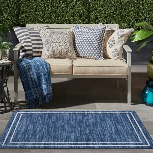 Navy Bordered Indoor/Outdoor Area Rug, 3x5
