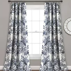 Navy Botanical Garden Curtain Panel Set, 95 in.