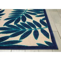 Navy Botanical Leaves Outdoor Area Rug, 9x13