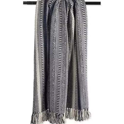 Navy Braided Stripe Throw