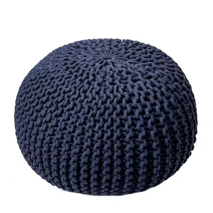 Navy Chain Knitted Round Pouf