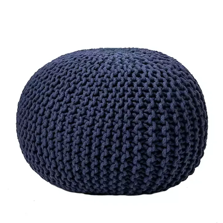 Navy Chain Knitted Round Pouf