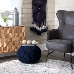 Navy Chain Knitted Round Pouf